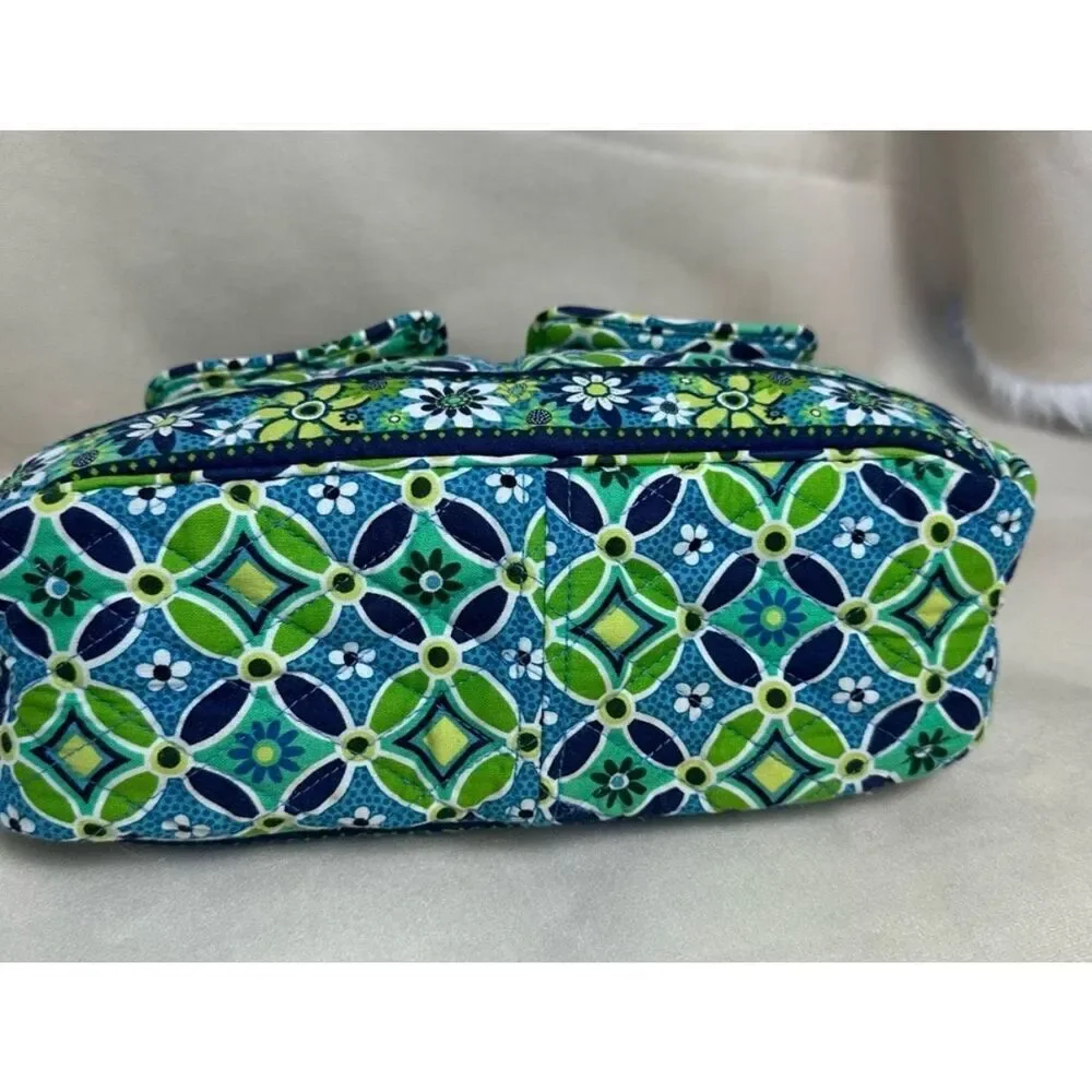 Vera Bradley Daisy Daisy Multicompartment Satchel Green Blue Floral Top Handle